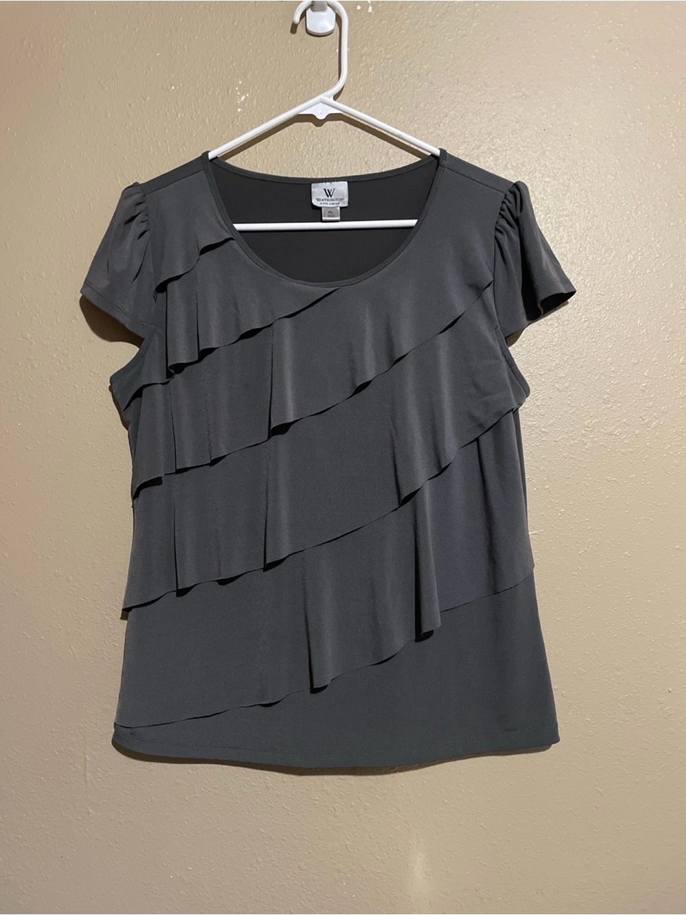 Charcoal Gray Short Sleeve Blouse Top Shirt Women’s Petite L